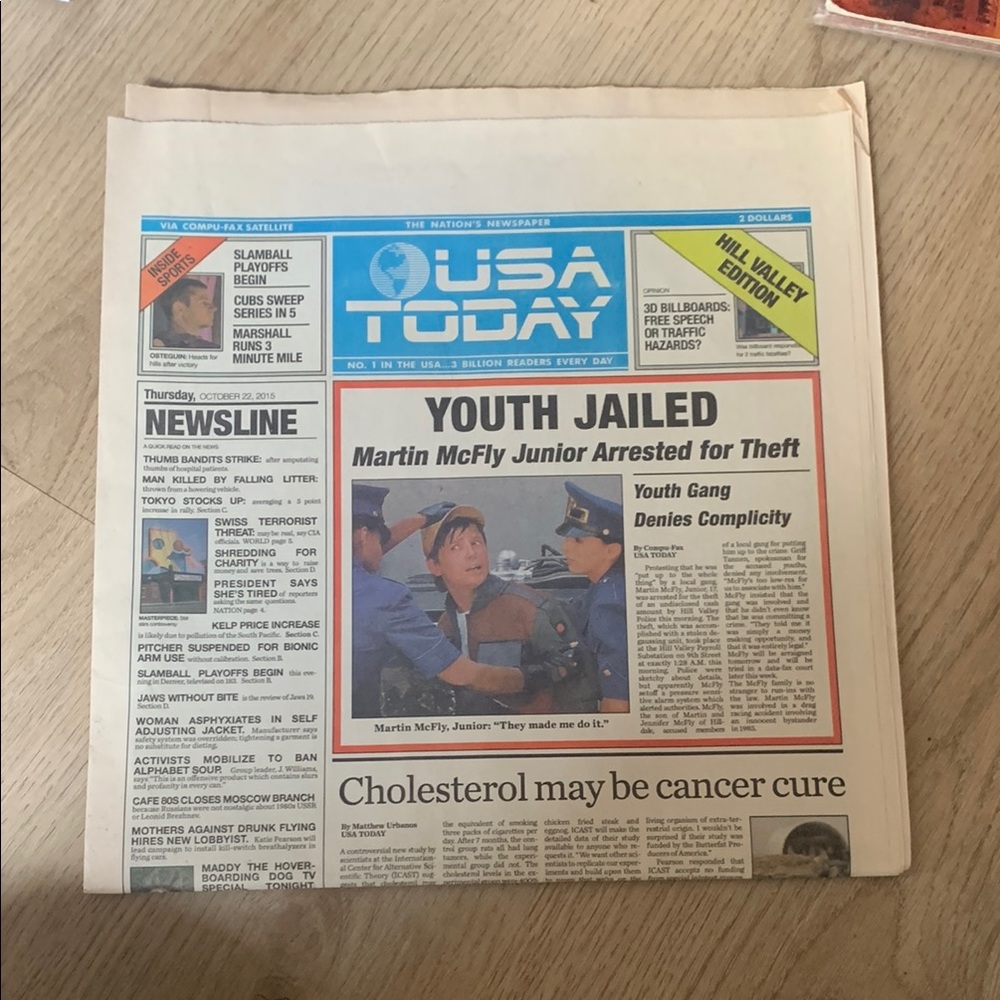 Back to the Future USA Today Newspaper Prop